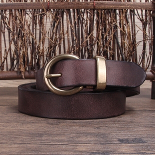 纯手工复古褶皱纹真皮皮带女铜针扣头层牛皮裤 腰带潮 带百搭牛仔裤