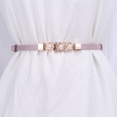 可调节真皮珍珠花朵细腰带女士百搭装 饰连衣裙子夏季 配饰皮带腰链