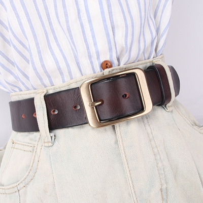 复古头层牛皮铜针扣腰带