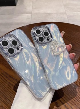 精孔羽纱适用小米14/17pro水钻蝴蝶结手机壳红米note15pro+创意闪粉镜头k80女可爱水钻全包高级感保护套