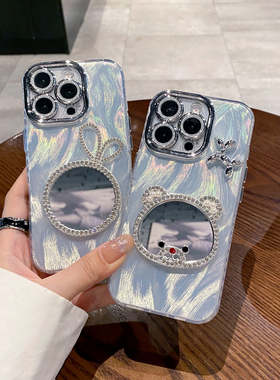 精孔羽纱适用OPPOreno11/12米奇补妆镜子手机壳a3PRO可爱新款find x8全包高级感创意闪粉镜头膜保护套