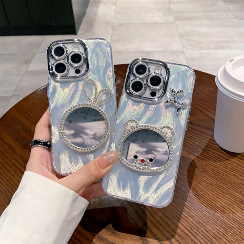 精孔羽纱适用OPPOreno11/12米奇补妆镜子手机壳a3PRO可爱新款find x8全包高级感创意闪粉镜头膜保护套