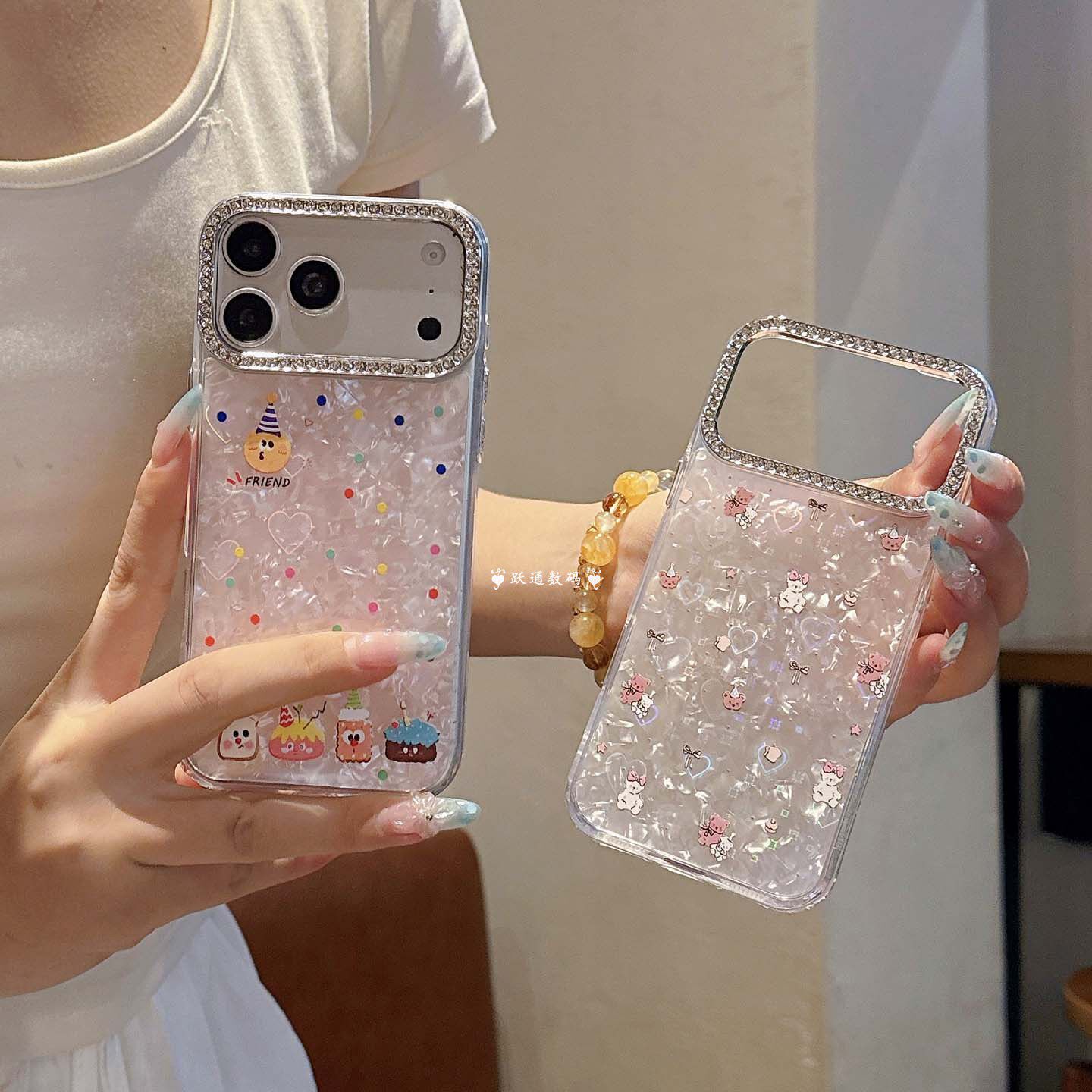 镭射爱心贝壳纹适用OPPOA7promax新款卡通手机壳Reno16可爱透明闪粉大孔镶钻边框高级感网红Findx9渐变保护套