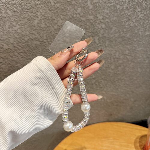 新款轻奢风镶钻珍珠手机链手机挂饰挂件高端钻圈挂绳通用少女in风