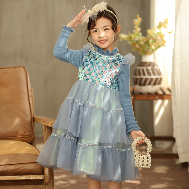 荧光幻彩纱弹力毛衣连衣裙