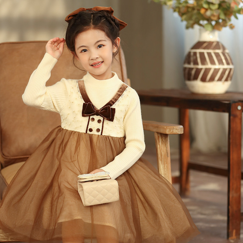 女童假两件毛衣纱裙童装2025秋冬小雏菊公主裙毛线衣拼接网纱裙,童装/婴儿装/亲子装,连衣裙,淘宝优惠券,粉丝福利购,淘宝优惠卷