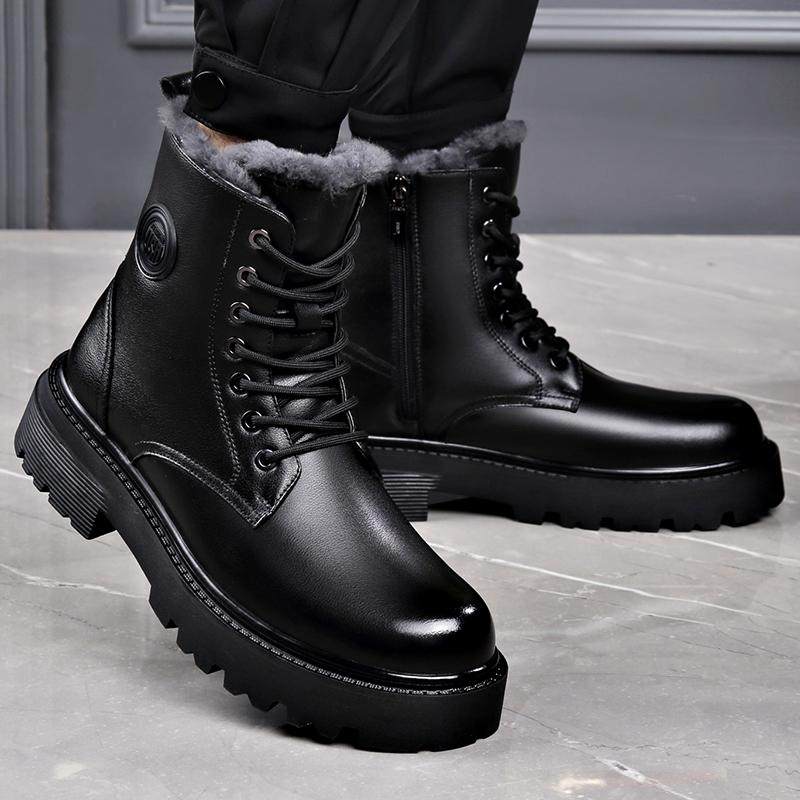 马丁靴男士英伦风高帮靴子秋季新款中帮增高皮鞋黑色切尔西短靴子