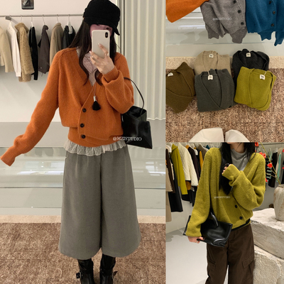 MZI STUDIO-屿冬季韩标v领小坑条超显瘦蝙蝠袖开衫外套毛衣25867