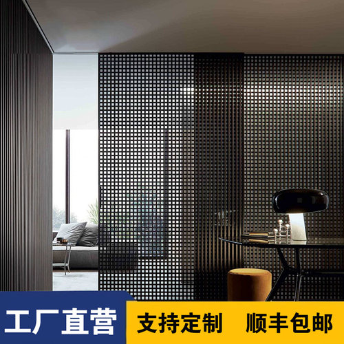 屏风隔断客厅现代极简风餐厅家用入户铁艺格栅意式创意不锈钢玄关