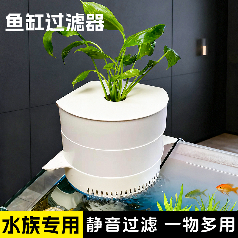 鱼缸转角水帘过滤器净水循环过滤盒鱼缸上过滤循环系统小型净水器