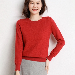 经典圆领纯羊绒针织衫女毛衣春装新款长袖套头通勤简约纯色百搭