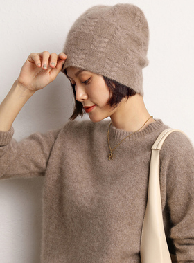 羊绒帽休闲百搭女春秋绞花针织帽