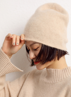包头帽逛街休闲女春秋卷边羊绒帽