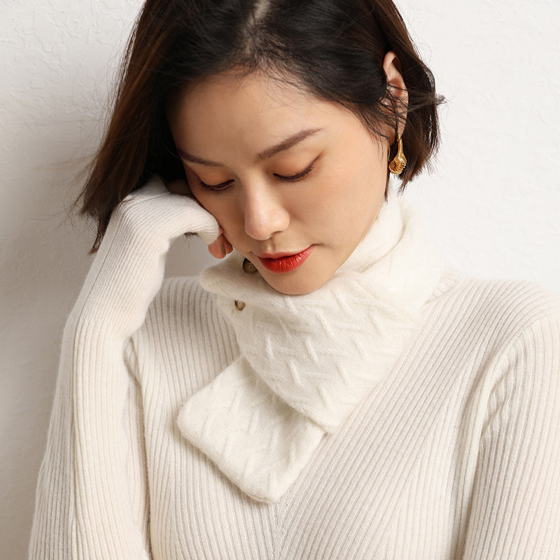 双层加厚纯羊绒围巾女脖套纯色百搭三角巾围脖保暖复古花纹春秋