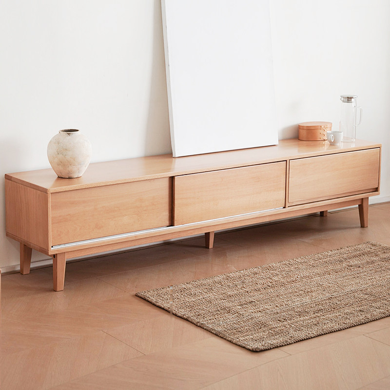 实木榉木电视柜多功能储物柜简约地柜家用客厅矮柜抽屉2.1米