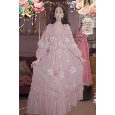 0730直播199《洛可可早秋至臻·中古披肩领倾城花海裙腰带2件