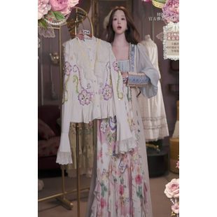 0319直播254高端春上新名媛白重工刺绣上衣半裙2件套80 120