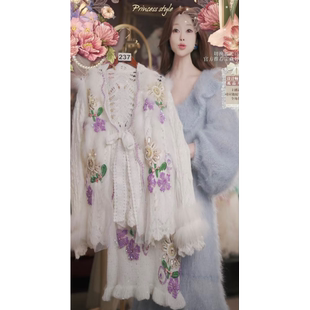 1221直播237高端双旦新品 120 福利温柔白茶花毛衣半裙2件套80