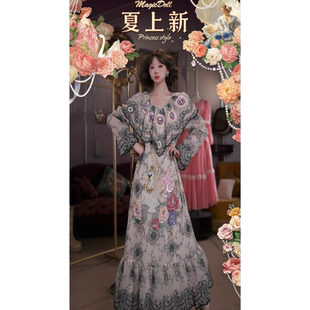 0602直播108洛可可轻奢复古·花鸟典藏·披肩领蕾丝公主裙