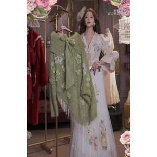 120 0310直播206高端焕新周春上新雾凇绿重工刺绣上衣裙子2件套80