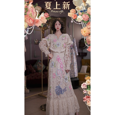 0511直播146洛可可夏日珍藏·奶芙人鱼小姐·法式蕾丝披肩领裙