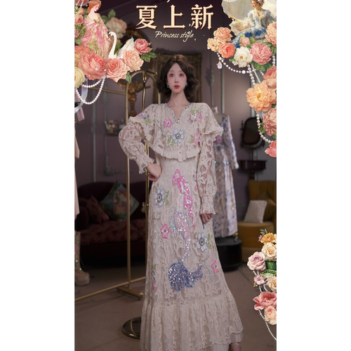 0511直播146洛可可夏日珍藏·奶芙人鱼小姐·法式蕾丝披肩领裙