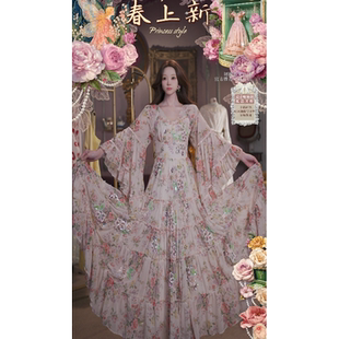 0320直播108洛可可至臻·卢浮宫玫瑰·高定刺绣公主袖 连衣裙