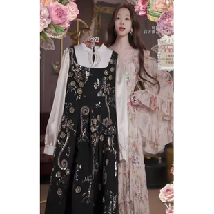 0307直播278高端焕新周新品 120 气质黑水晶刺绣裙子吊带2件套80