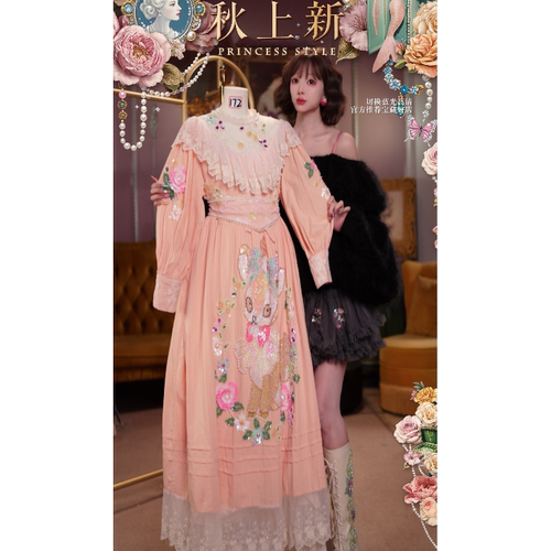 0907直播172洛可可臻品[爱德华鹿公主]法式公主袖可宽松秋冬仙裙