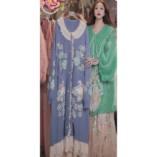 1212直播254高端双12狂欢文艺花束蓝刺绣毛衣裙外套送吊带80 120