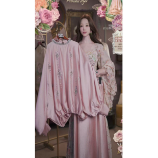 0320直播232高端春上新珠光粉衬衣半裙重工刺绣2件套80 120