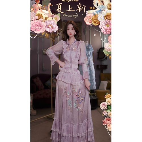 0702直播168洛可可珍藏[云间粉鸢]立体腰复古千金上衣半裙4件套