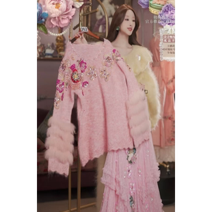 慕斯粉水晶刺绣上衣裙子2件套80 120 宵喜乐新品 0302直播262高端元