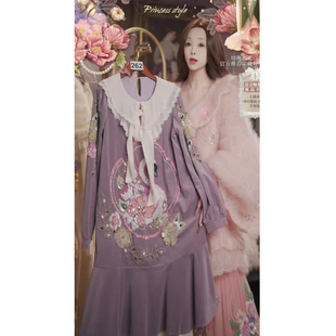 1127直播262高端新风潮温柔名媛紫天鹅公主丝绒裙送吊带80 120