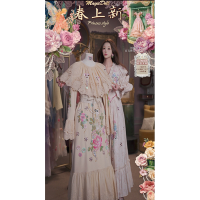 0310直播73洛可可宫廷·月神狐狸公主·披肩领蕾丝连衣裙3件套