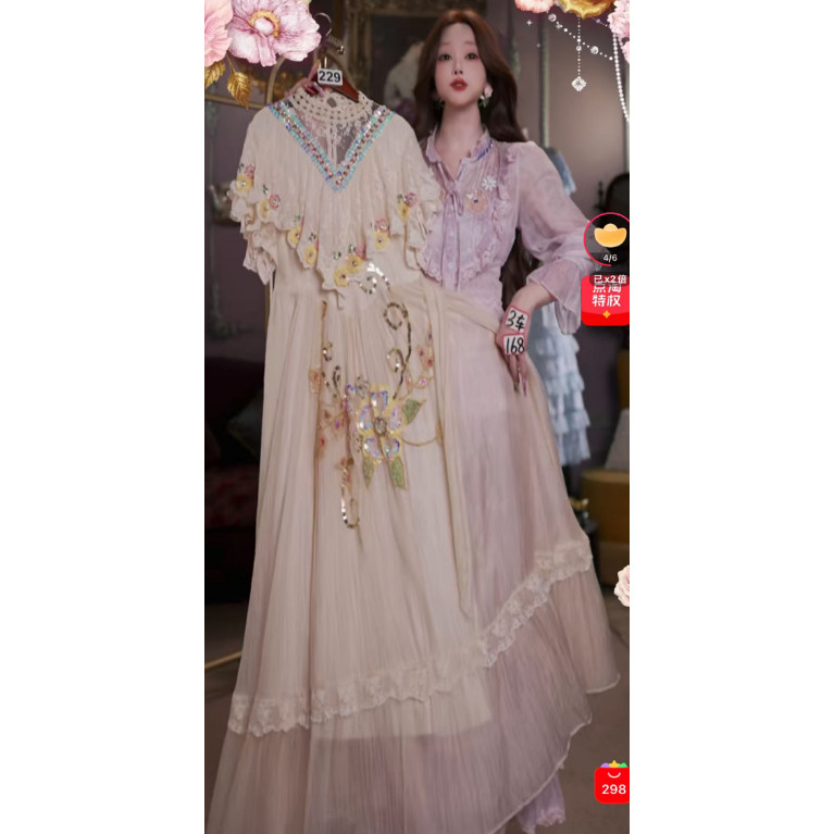 0702直播229彩蛋服饰夏上新奶油金绮梦海棠刺绣公主裙80-120