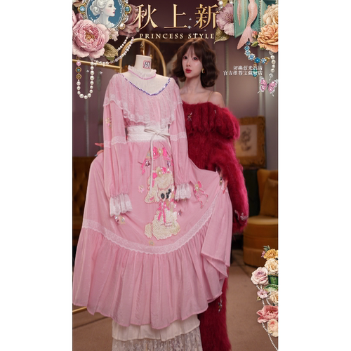 0914直播139洛可可臻品[绮梦童话]法式公主袖可宽松秋冬仙裙3件套
