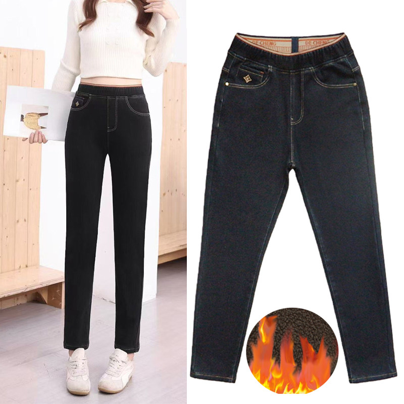 加绒加厚牛仔裤女秋冬季新款松紧腰高腰中年妈妈修身显瘦小脚长裤,女装/女士精品,牛仔裤,淘宝优惠券,粉丝福利购,淘宝优惠卷
