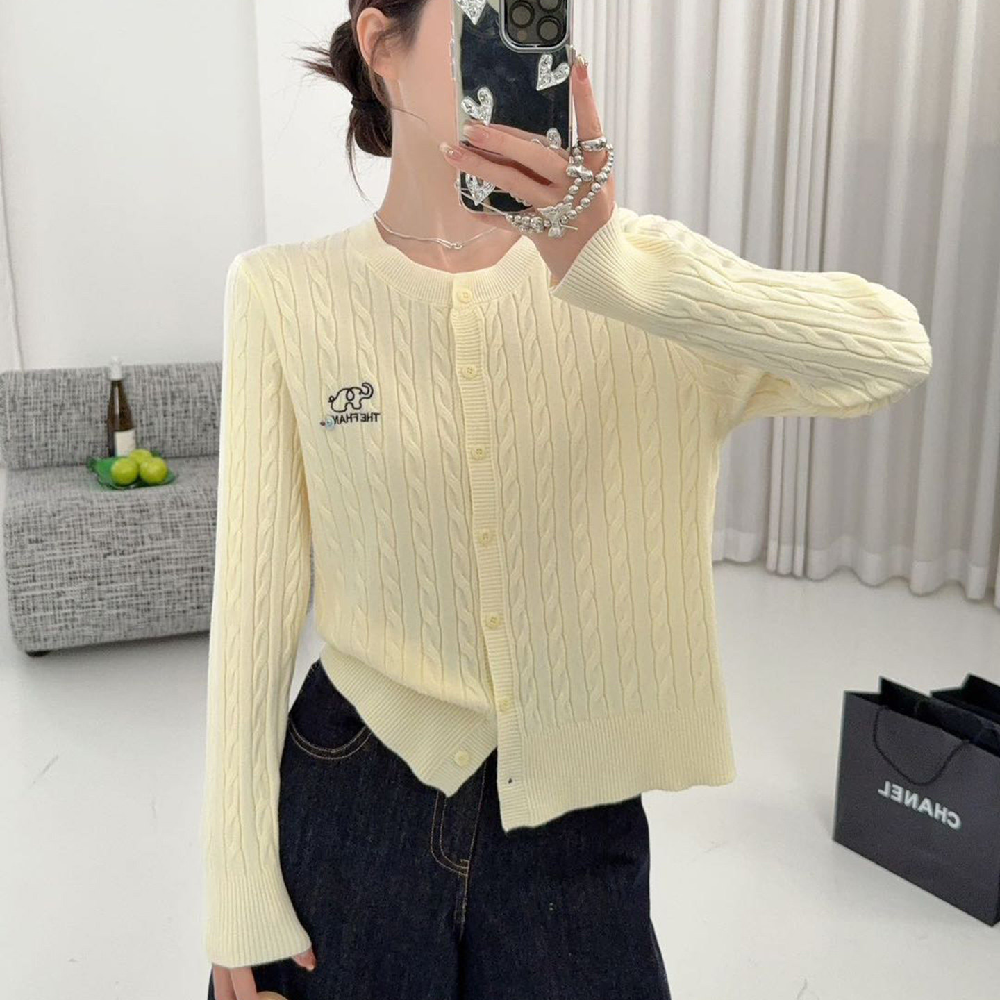 韩系麻花纹针织开衫女外搭显瘦百搭毛衣外套温柔上衣