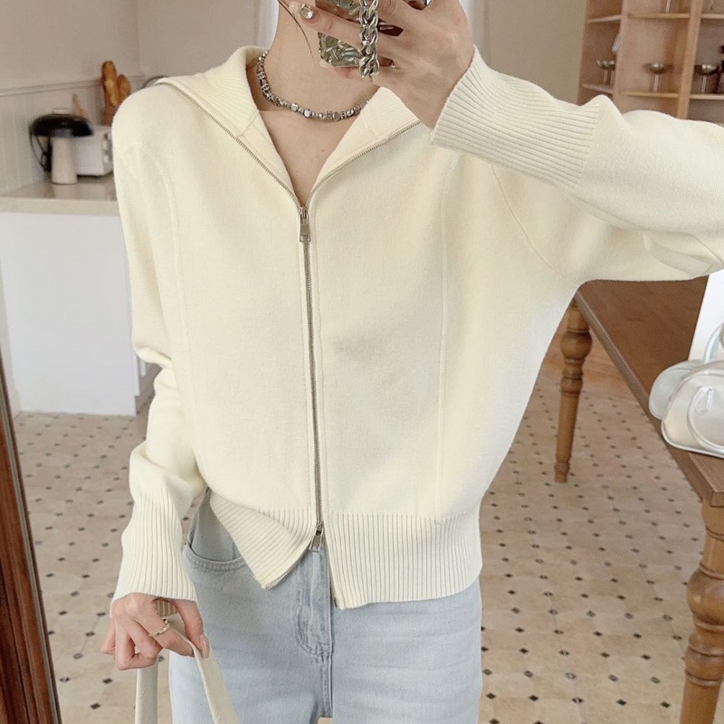 小众休闲大翻领毛衣开衫外套潮