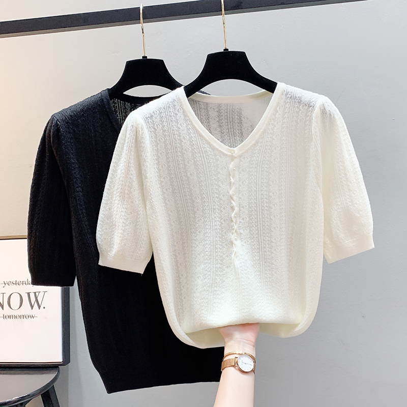 冰颜针织套头V领宽松钉珠