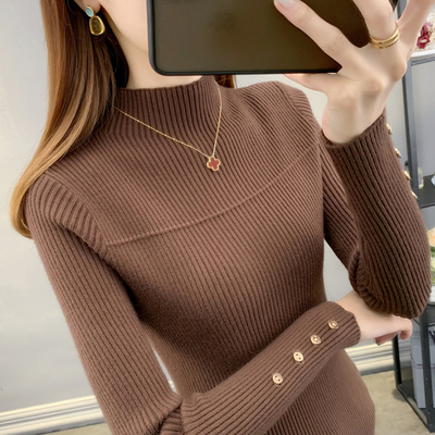 秋冬新款修身风半高领打底针织衫