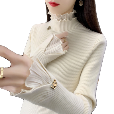 冰颜半高领纯色针织蕾丝