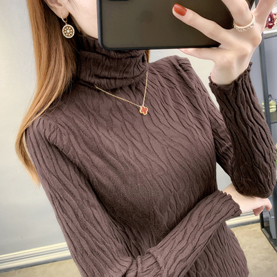 2025新款洋气修身长袖堆堆高领针织打底衫紧身加厚毛衣女内搭秋冬