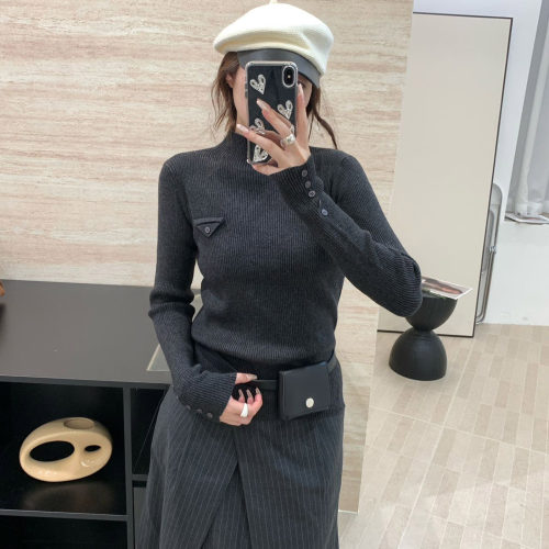 1015k秋冬女上衣半高领士修身2026新款毛衣简约百搭长袖打底针织