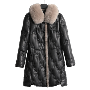 【特价】绵羊皮羽绒服女中长款冬季新款真皮皮衣狐狸毛领大码外套