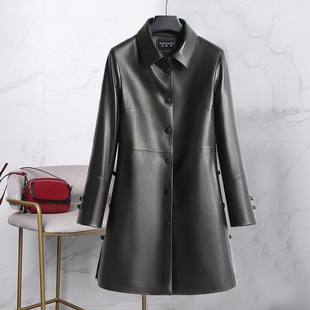 修身 海宁真皮皮衣女中长款 大码 新款 绵羊皮风衣妈妈外套潮 2022秋季