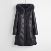 女士大码 海宁真皮鹅绒服大狐狸毛领真皮皮衣显瘦外套绵羊皮妈妈装