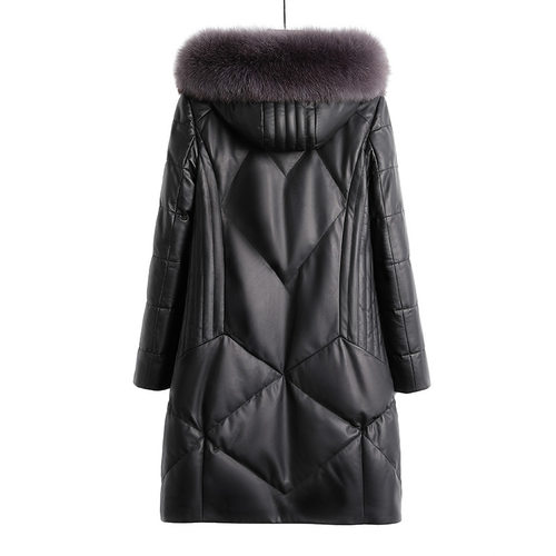 狐狸毛领连帽大码外套真皮羽绒服