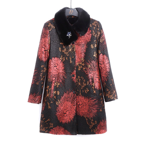 内胆绵羊皮水貂毛领羽绒服妈妈装